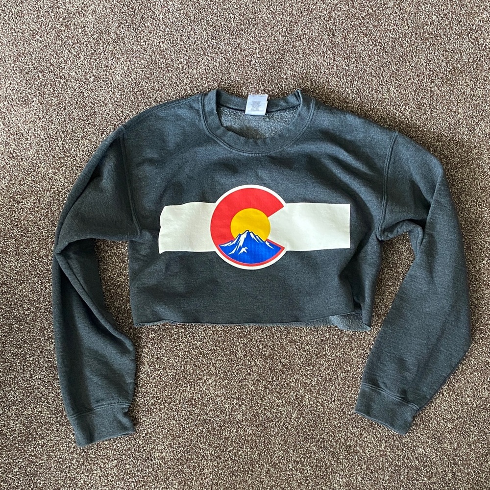 Colorado Flag Cropped Crewneck Hoodie Fleece